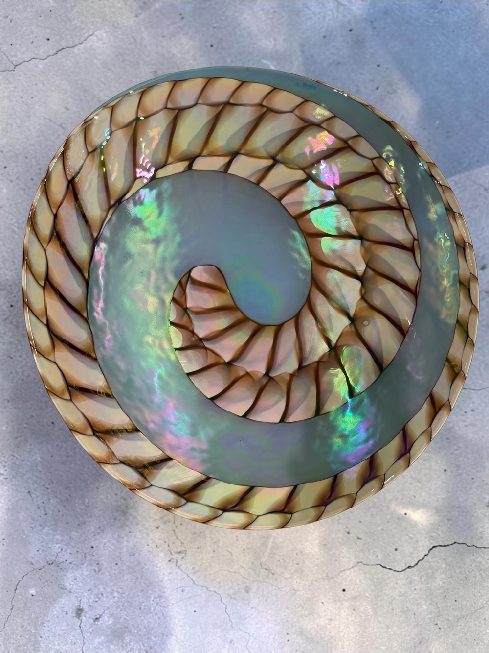 Yalos Murano Fornace Ferro Tuareg Iridescent Nautilus Shell Glass Bowl 20” - Picture 2 of 14
